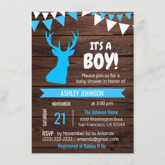 Rustikale Country Buck Deer BOY Baby Dusche lädt e Einladung