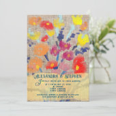 Rustikale Country Burlap Bohemische Wildblume Hoch Einladung (Stehend Vorderseite)