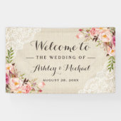 Rustikale Country Burlap Lace Floral Wedding Party Banner (Horizontal)