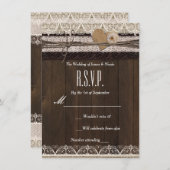 Rustikale Country Burlap Lace & Wood RSVP Karte (Vorne/Hinten)