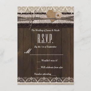 Rustikale Country Burlap Lace & Wood RSVP Karte