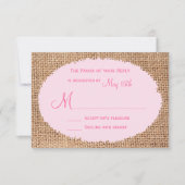 Rustikale Country Burlap Pink Wedding RSVP Karten (Vorderseite)