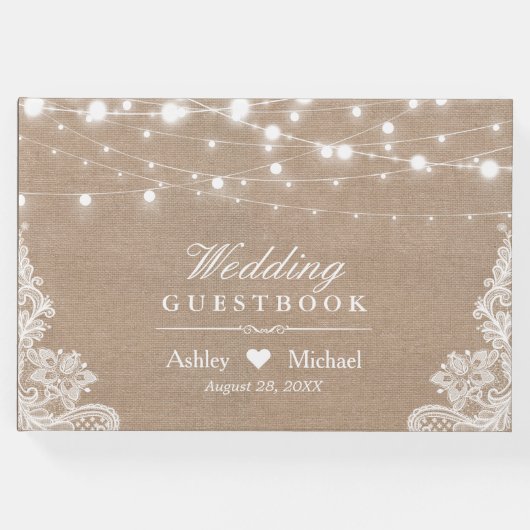 Rustikale Country Burlap-Streichellichter Hochzeit Gästebuch (Vorderseite)