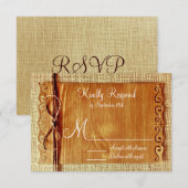 Rustikale Country Burlap Twine Bow Wedding RSVP Ca Karte (Vorne/Hinten)