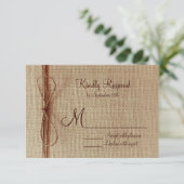 Rustikale Country Burlap Twine Bow Wedding RSVP Ca Karte (Stehend Vorderseite)