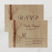 Rustikale Country Burlap Twine Bow Wedding RSVP Ca Karte (Vorne/Hinten)