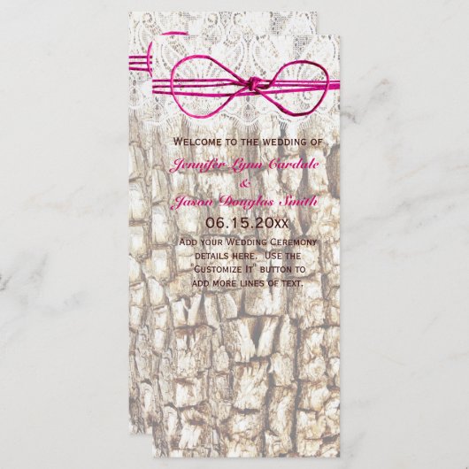 Rustikale Country Camouflage Rosa Bow Hochzeitsein Programm (Vorne/Hinten)