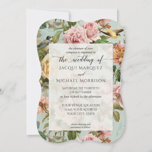 Rustikale Country Chic Rose Blume Bird Wedding Einladung (Vorderseite)