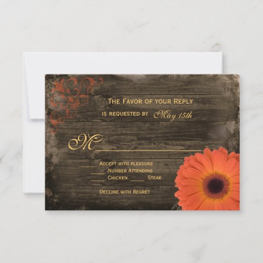 Rustikale Country Daisy Barn Wood Wedding RSVP Car Karte (Vorderseite)