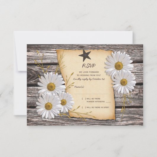Rustikale Country Daisy Wedding Repair Card RSVP Karte (Vorderseite)