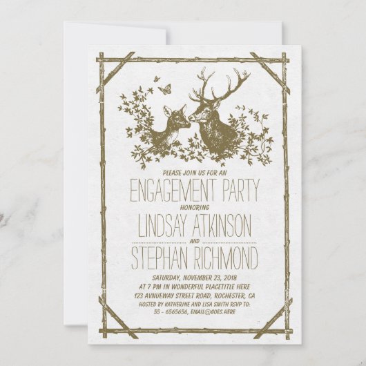 Rustikale Country Engagement Party lädt mit Hirsch Einladung (Vorderseite)