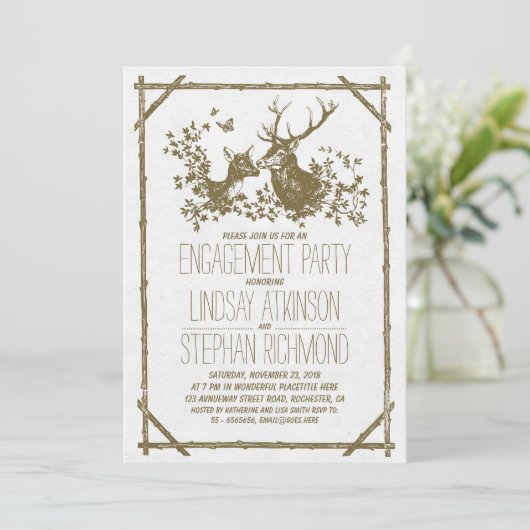 Rustikale Country Engagement Party lädt mit Hirsch Einladung (Stehend Vorderseite)