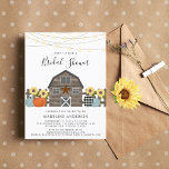 Rustikale Country Fall Bridal Dusche Einladung Postkarte<br><div class="desc">Rustikale Country Bridal Dusche Einladung - Country chic Einladung bietet eine rustikale Scheune umgeben von frisch geernteten Kürbissen und Sonnenblumen, mit leuchtenden Lichtern an der Decke. Unsere hochwertige Vorlage macht es so einfach, Ihre einzigartige Einladung zu personalisieren. Wenn Sie die Schriftartes oder die Schriftart-Farben ändern möchten, verwenden Sie bitte den...</div>