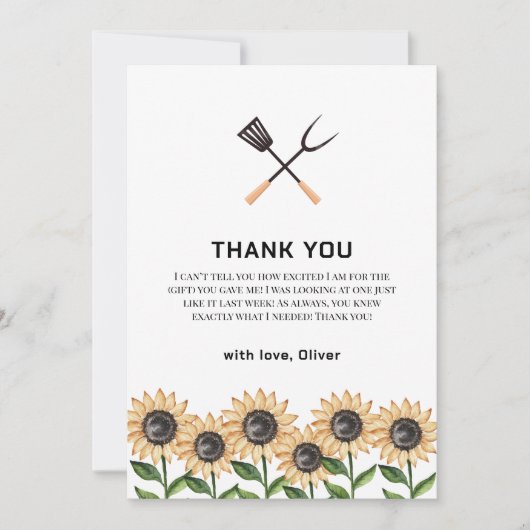Rustikale Country GRILLEN Sunflower Baby Dusche Dankeskarte (Vorderseite)