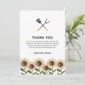 Rustikale Country GRILLEN Sunflower Baby Dusche Dankeskarte (Stehend Vorderseite)