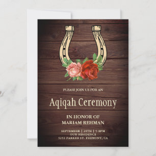 Rustikale Country-Holz-Blumen-Hufeisen-Aqiqah Einladung