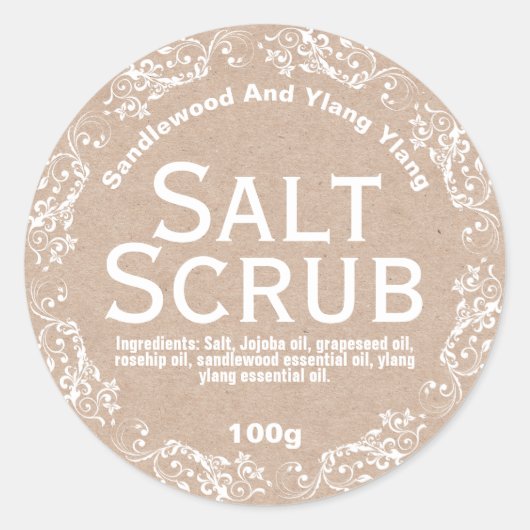 Rustikale Country Kraft Salt Scrub Labels Runder Aufkleber (Vorderseite)
