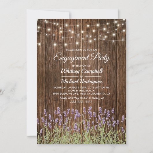 Rustikale Country Lavender Lights-Engagement-Parte Einladung (Vorderseite)