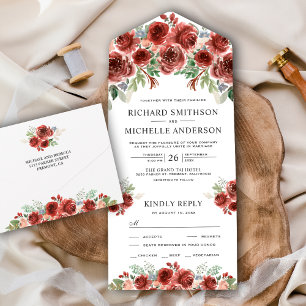 Rustikale Country Marsala Floral Blütenhochzeit All In One Einladung