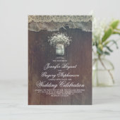 Rustikale Country Mason Jar und Gipskraut Hochzeit Einladung (Stehend Vorderseite)