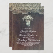 Rustikale Country Mason Jar und Gipskraut Hochzeit Einladung (Vorne/Hinten)