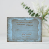 Rustikale Country Muddy Blue Wedding RSVP Cards (Stehend Vorderseite)