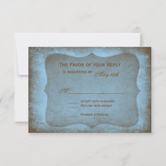 Rustikale Country Muddy Blue Wedding RSVP Cards Karte (Vorderseite)