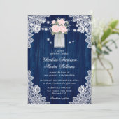 Rustikale Country Navy Blue Blush Wood Lace Weddin Einladung (Stehend Vorderseite)