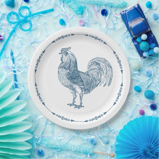 Rustikale Country Rooster Blue Paper Teller (Party)