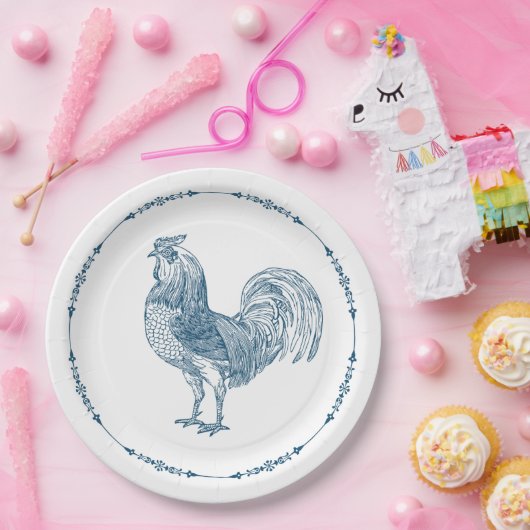 Rustikale Country Rooster Blue Paper Teller (Party)