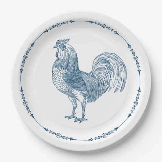 Rustikale Country Rooster Blue Paper Teller (Vorderseite)