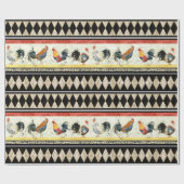 Rustikale Country Roosters Black Diamond Decoupage Geschenkpapier (Flach)