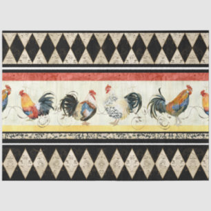 Rustikale Country Roosters Harlequin Black und Tan Seidenpapier