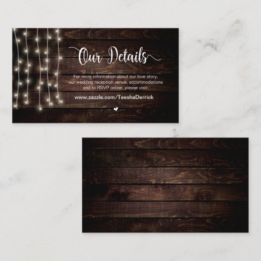 Rustikale Country String Lights, Hochzeitdetails Begleitkarte (Vorne/Hinten)