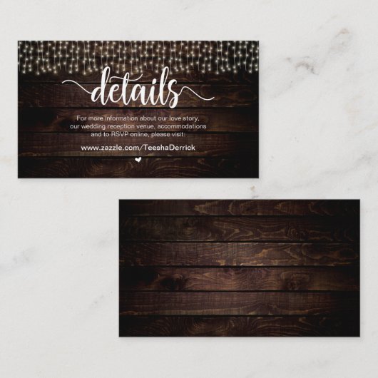 Rustikale Country String Lights, Hochzeitdetails Begleitkarte (Vorne/Hinten)