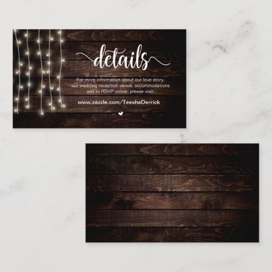 Rustikale Country String Lights, Hochzeitdetails Begleitkarte (Vorne/Hinten)