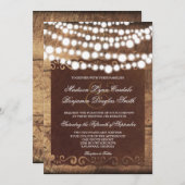 Rustikale Country String Lights Hochzeitseinladung Einladung (Vorne/Hinten)