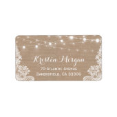 Rustikale Country String Lights Lace Burlap Weddin Adressaufkleber (Vorne)