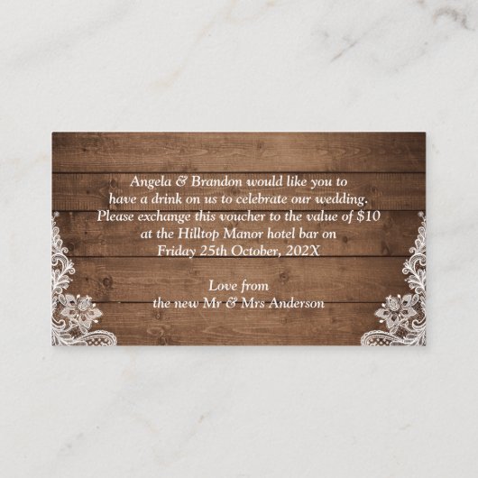 Rustikale Country String Lights Trinkticketgutsche Begleitkarte (Rückseite)