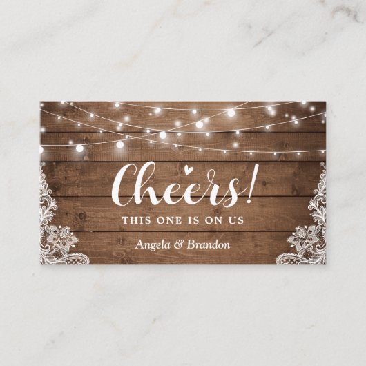 Rustikale Country String Lights Trinkticketgutsche Begleitkarte (Vorderseite)