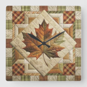 Rustikale Country Style Fall Leaf Wall Clock Quadratische Wanduhr (Vorderseite)