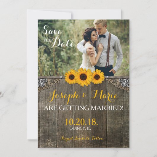 Rustikale Country Sunflower Wedding Card Einladung (Vorderseite)
