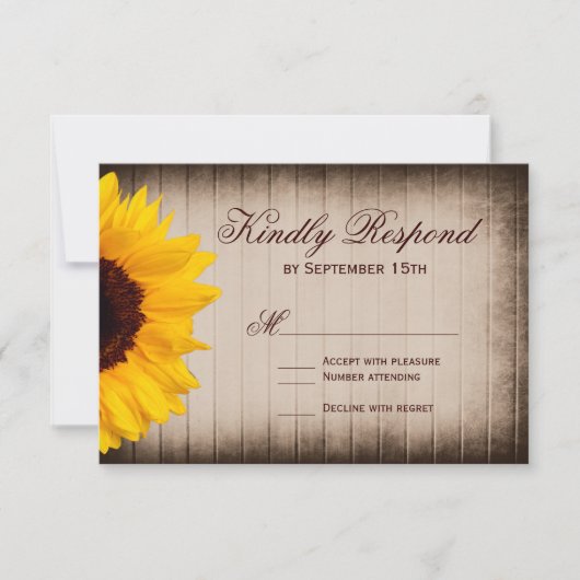 Rustikale Country Sunflower Wedding RSVP Cards Karte (Vorderseite)