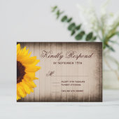 Rustikale Country Sunflower Wedding RSVP Cards Karte (Stehend Vorderseite)