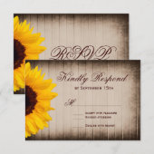 Rustikale Country Sunflower Wedding RSVP Cards Karte (Vorne/Hinten)