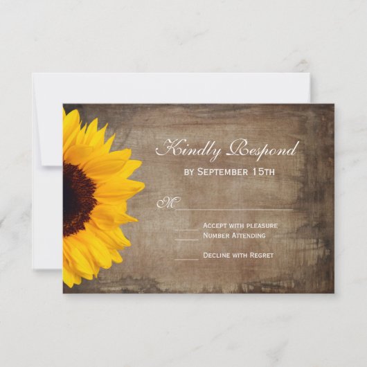 Rustikale Country Sunflower Wedding RSVP Cards Karte (Vorderseite)