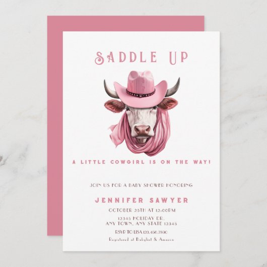 Rustikale Country Western Cow Girl Babydusche Einladung (Vorne/Hinten)
