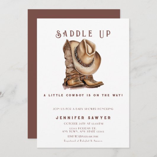 Rustikale Country Western Cowboy Babydusche Einladung (Vorne/Hinten)