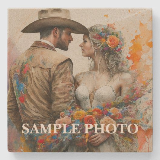 Rustikale Country-Western-Hochzeit mit individuell Steinuntersetzer (Vorderseite)