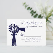 Rustikale Country Windmill Navy Wedding RSVP Karte (Stehend Vorderseite)